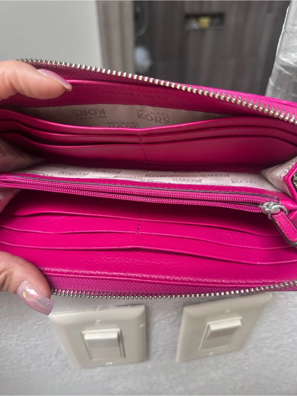 Michael Kors Vibrant Fuchsia Leather Cosmetic Pouch